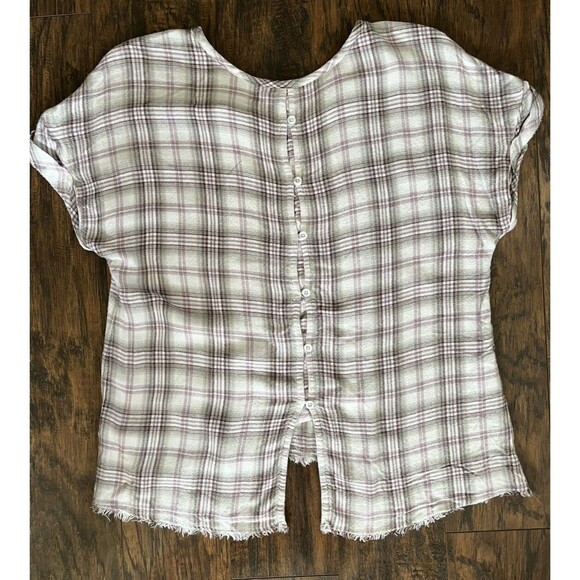 CLOTH & STONE Light Colored Plaid Flannel Short Sleeve Button Up Blouse size S - Picture 5 of 7